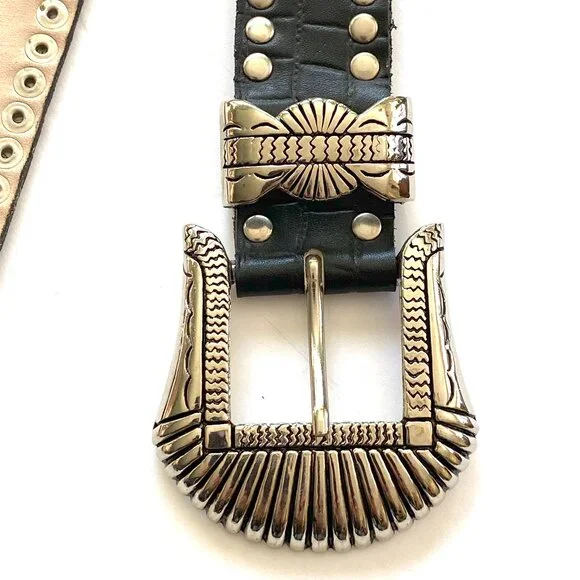 Vintage Black Leather, Silver Metal and Mesh Belt - Goth, Punk, Emo - Picture 4 of 8